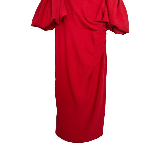 Shoshana Size 8 Red Puff Off the Shoulder Janessa Midi Dress Vacation Birthday - Picture 4 of 16